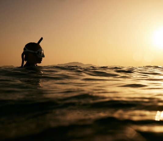 운동과 건강한 식습관의 조화: 효과적인 체중 관리 방법 a person swimming in the ocean at sunset