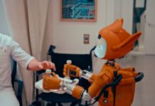 AI와 함께하는 건강관리, 일상에 스며드는 새로운 습관 Man gives robot bottles on a tray